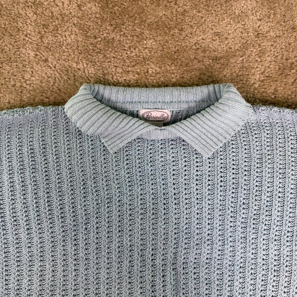 VTG WOMENS PARINELLO SILK SWEATER BLUE COLLARED KNIT SIZE LARGE F029 - Picture 3 of 9